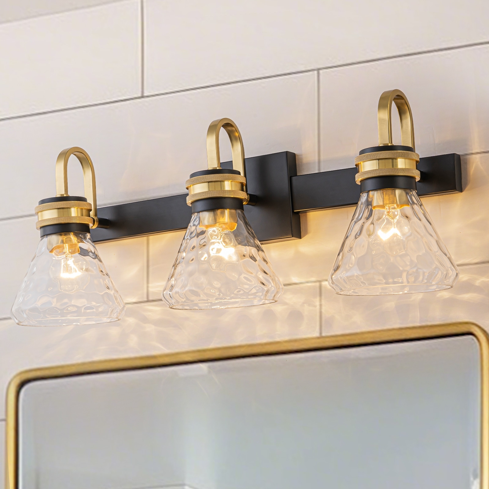 Modern Industrial Wall Sconce Hammered Textured Glass Shade Bathroom