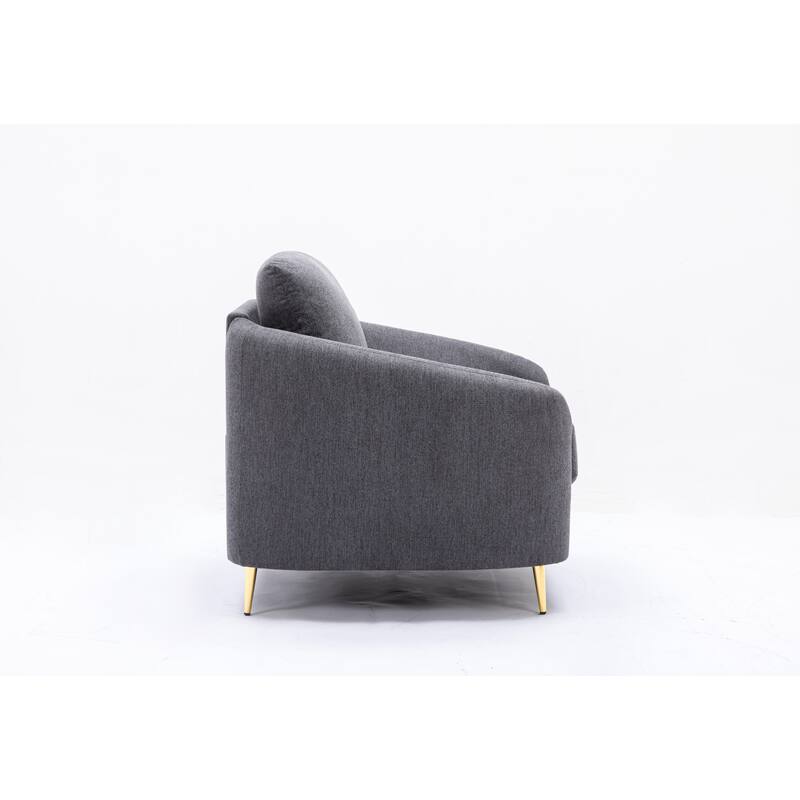 Gray Linen Loveseat Sofa with Gold Metal Legs and Plush Seat Cushions