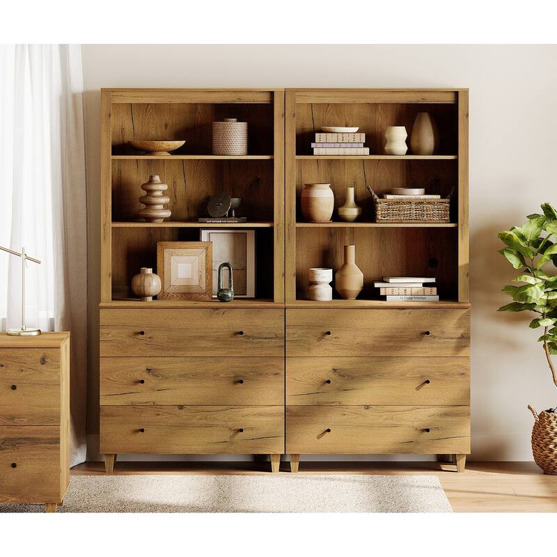 Modern 71" Tall Bookcase with Drawers & Open Shelves for Home Office