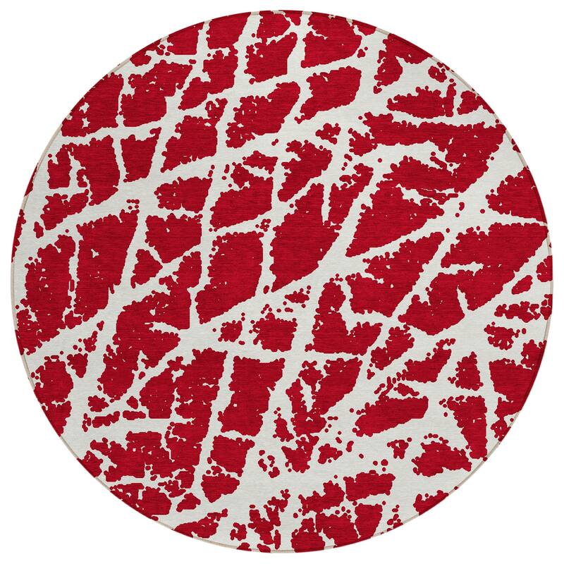 Machine Washable Indoor/ Outdoor Transitional Red Crackle Chantille Rug