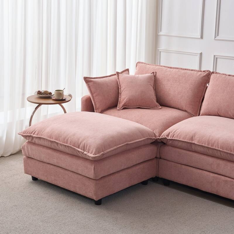 105" Modern L-Shaped Chenille Fabric Sectional Sofa with Ottoman