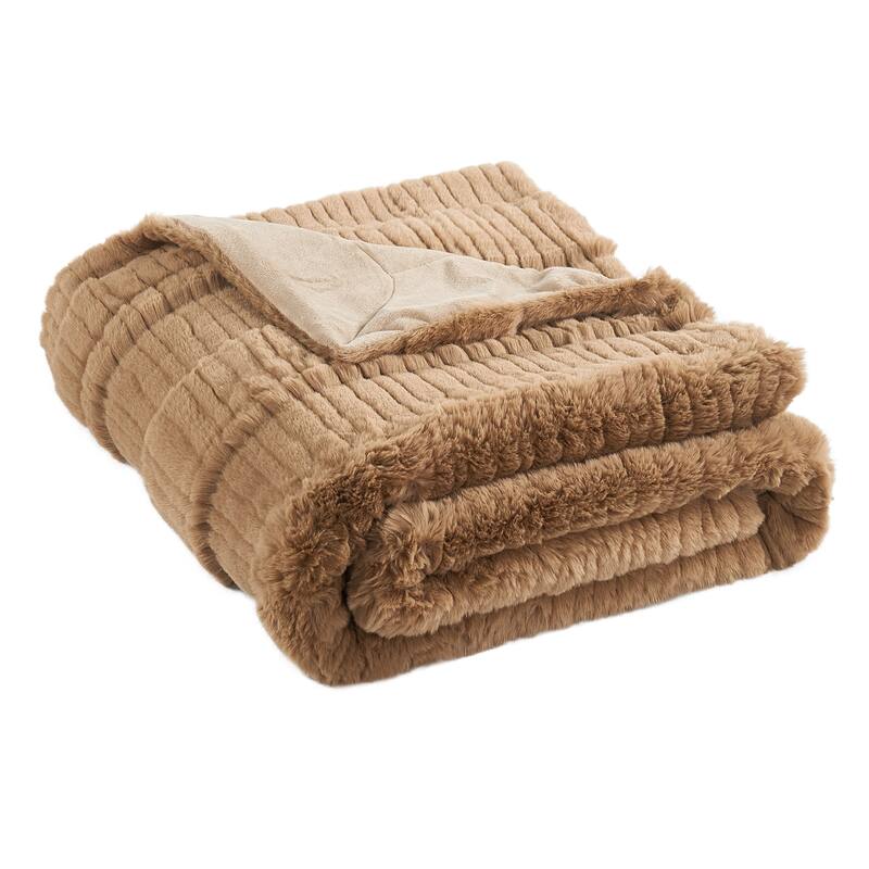 Sculpted Stripe FauxFur Throw Super Soft Cozy Blankets for Couch