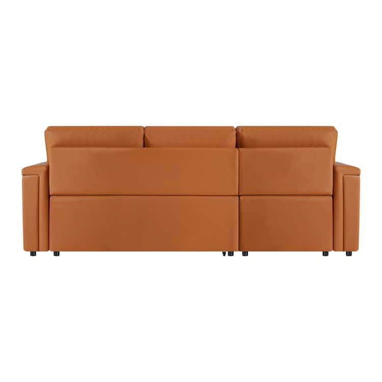 Convertible L-Shaped Sectional Sleeper Sofa with USB & Pull-Out Bed - Caramel,Air Leather