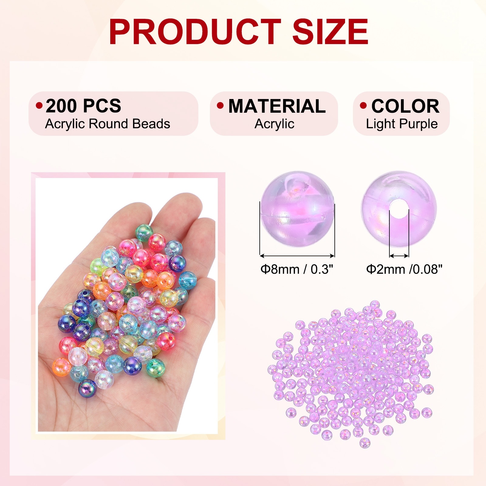 Acrylic Round Beads AB Colors Round Clear Beads Craft Bead with Hole for Earring Bracelet Necklace Key Chains,