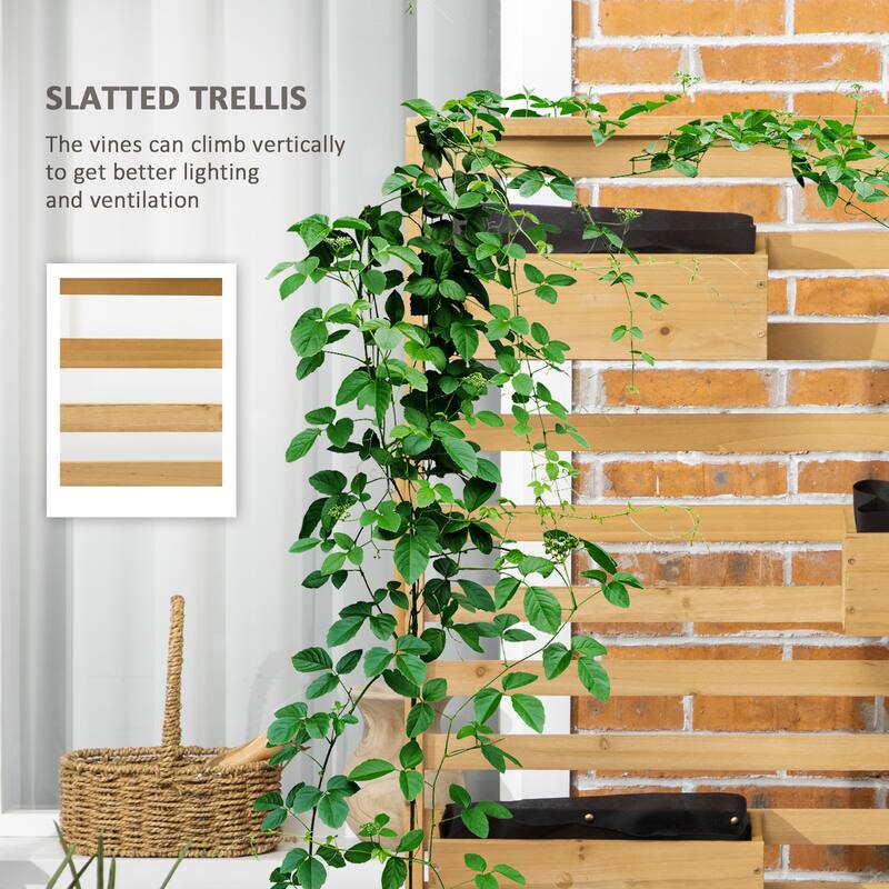 Outsunny Outdoor Plant Stand with 5 Hanging Flower Boxes and Slatted Trellis for Climbing Plants, Freestanding Wooden Lattice