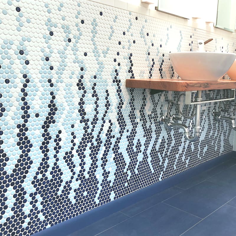 Merola Tile Metro Penny Matte Light Blue 9.75" x 11.5" Porcelain Mosaic