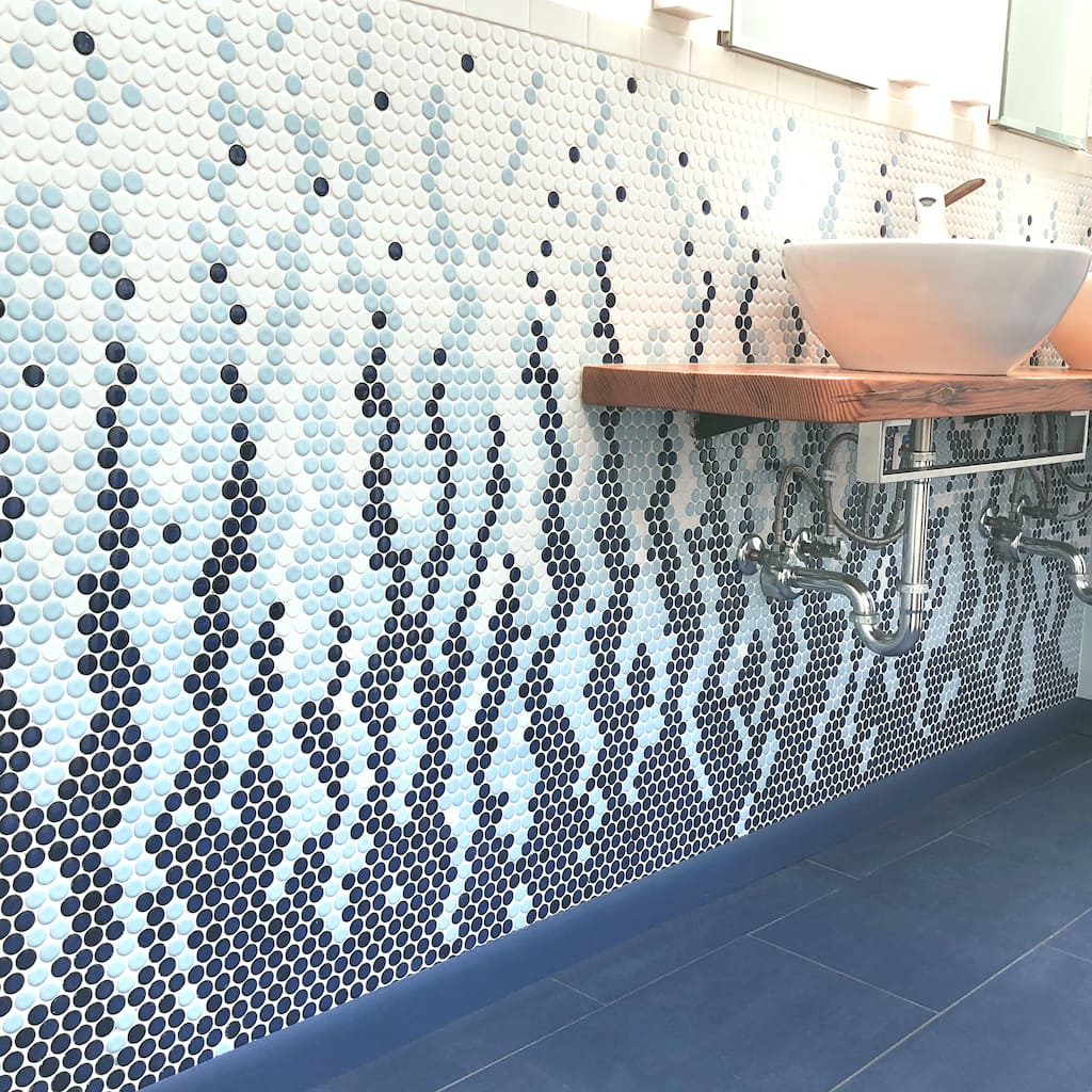 Merola Tile Metro Penny Matte Light Blue 9.75" x 11.5" Porcelain Mosaic