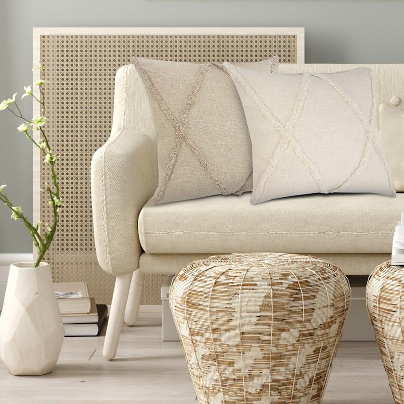 HomeRoots 20" X 20" Ivory 100% Cotton Zippered Pillow