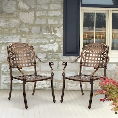 Outdoor Bronze Cast Aluminum Chairs Set Rust-Resistant Patio Seating for Garden Pool Balcony - 26”W x 25”D x 36”H