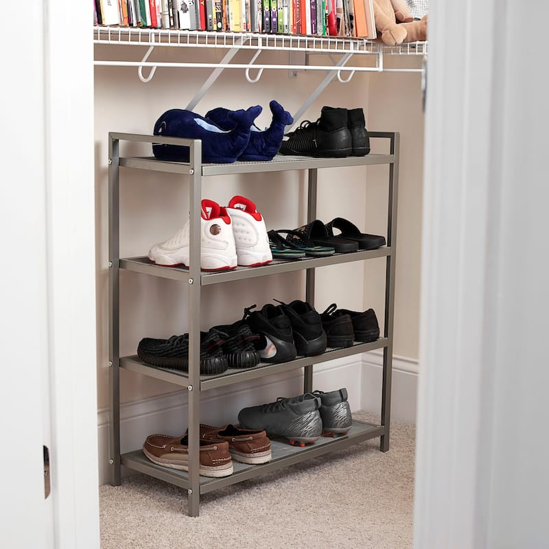 Household Essentials 4-Tier Metal Shoe Rack - 11.0"L x 26.7"W x 32.0"H - Silver