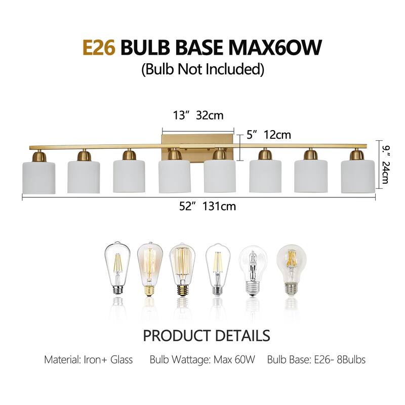 8-Light Bathroom Light Fixtures Over Mirror, 52inch Modern Vanity Lights with Frosted Glass Shade