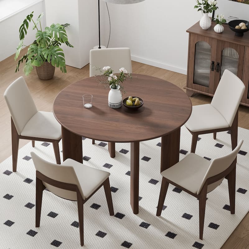 Solid Wood Farmhouse Dining Table Round Wood Top for Modern Dining Rooms & Family Gatherings - 45"x45" - Walnut