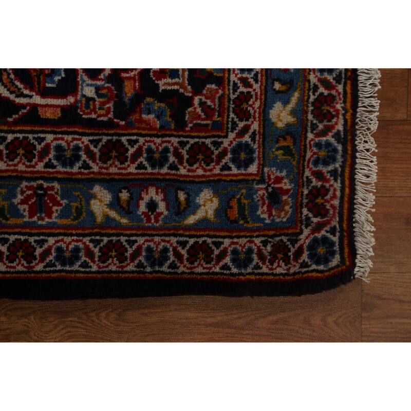 Vintage Traditional Kashan Persian Wool Area Rug Hand-knotted Carpet - 9'11" x 13'1"