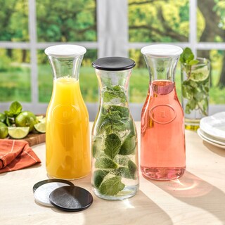 Hali Glass Carafe Bottle Pitcher with 6 Lids  - 35 oz - Set of 3 - 3.5" x 3.5" x 10.87"