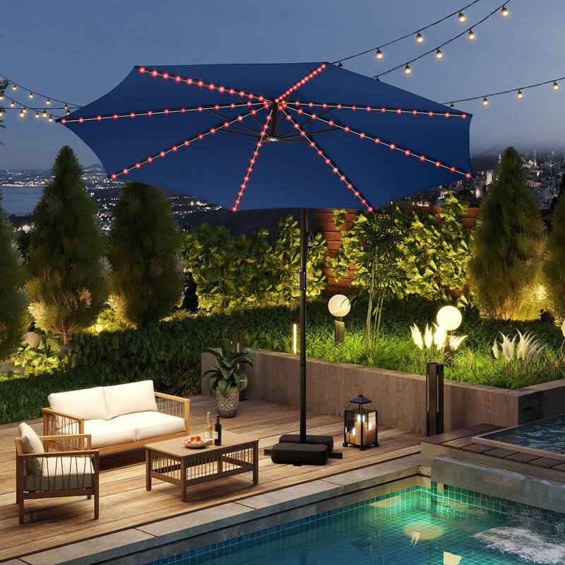 Costway 10 FT Solar Offset Hanging Umbrella with Base Patio Cantilever