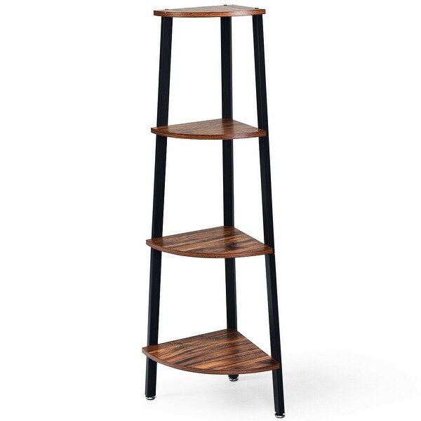 4-Tier Corner Shelf Metal Storage Rack Domestic Bookcase-Black