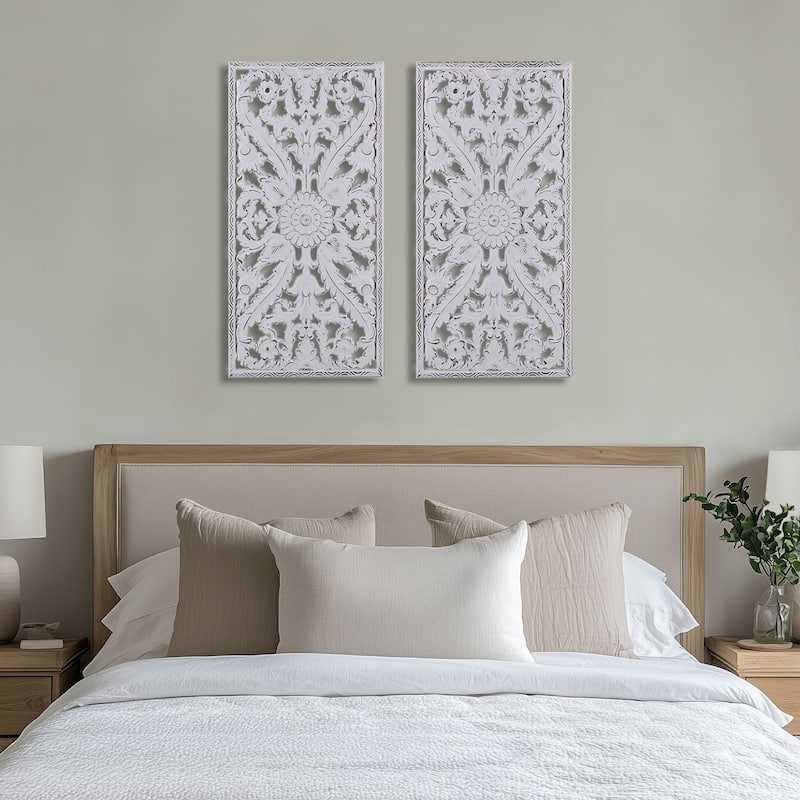 Madison Park Botanical Panel Distressed Carved Wood Wall Decor (Set of ...
