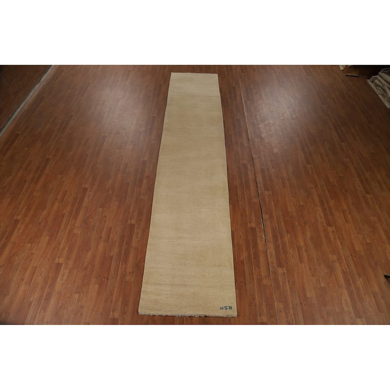 Beige Gabbeh Oriental Runner Rug Handmade Wool Carpet - 3'0"x 14'4"