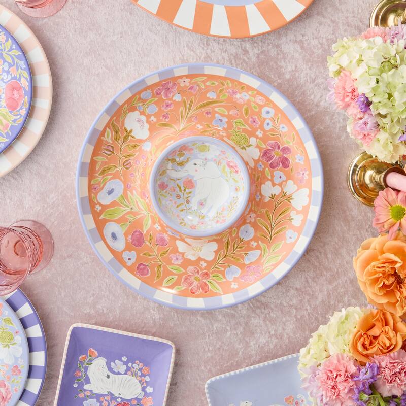 Certified International Menagerie Menagerie Chip & Dip Server - 13.25"L x 13.25"W x 1.75"H