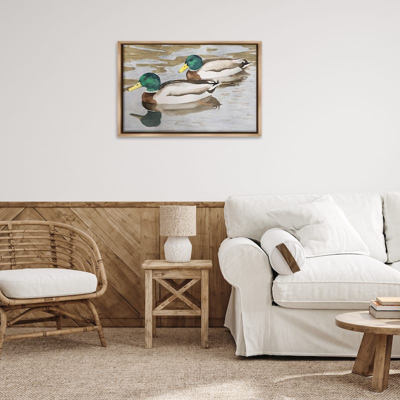Stupell Mallard Ducks Pair Framed Floater Canvas Wall Art Design By Stephanie Fielden