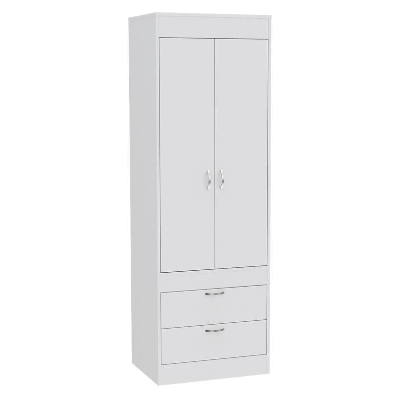 23.3" Modern Double-door Armoire with Hanging Rod and Two Drawer for Bedroom