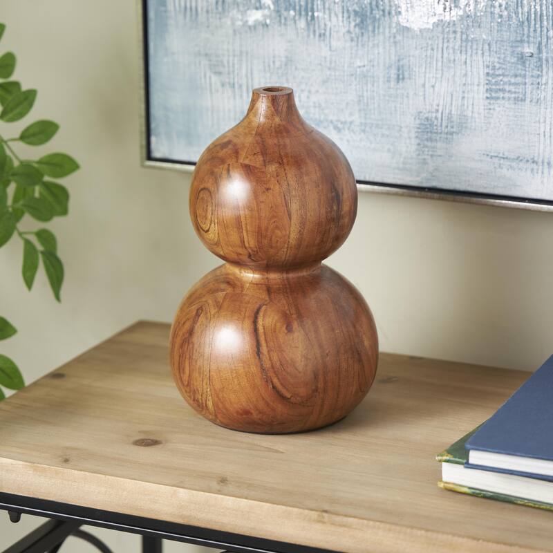 Brown Wood Bubble Decorative Vase with Natural Wood Grains - Brown