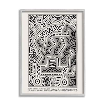 Stupell Keith Haring Monochrome Pop Style Squiggle Text Framed Wall Art - Grey