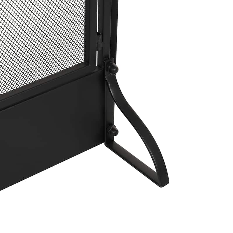 Metal Geometric 3 Panel and 2 Door Fireplace Screen with Mesh Backing - Black - Roche River Decor - 19"W x 27"L x 30"H