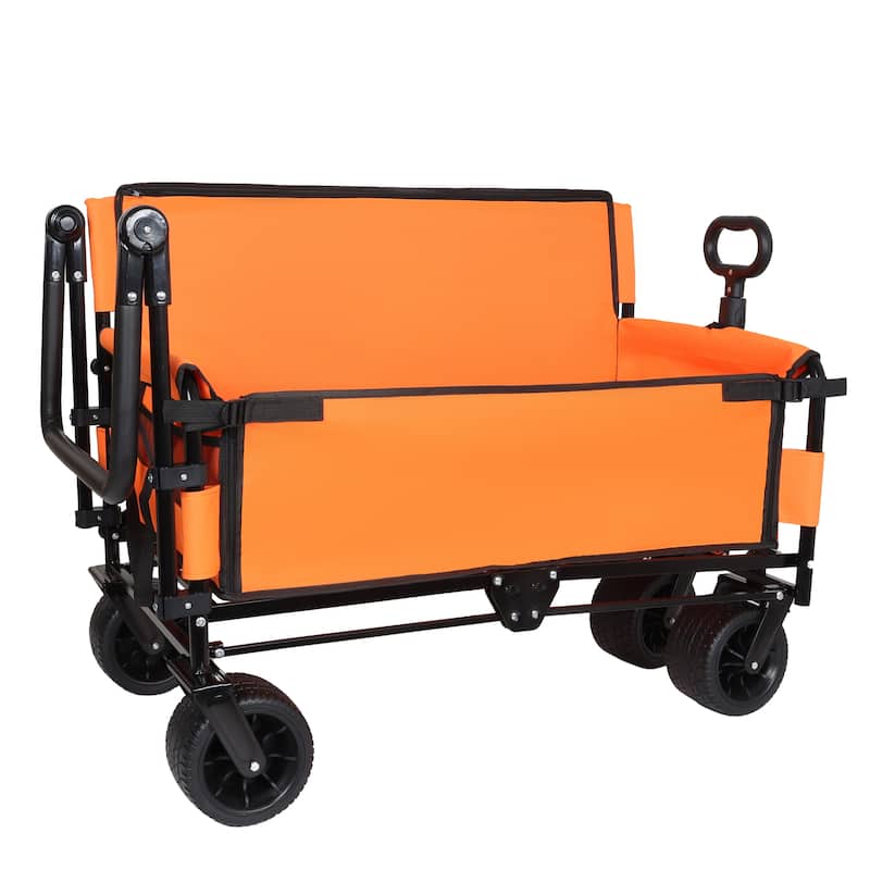 3-in-1 Folding Wagon Cart with Bench Seat & Canopy & Storage, 500lbs Heavy-Duty, 180L Capacity, All-Terrain Wagon