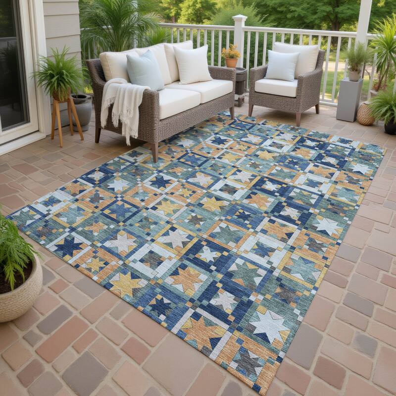 Machine Washable Indoor/ Outdoor Global Goddard Chantille Rug - Teal - 2'6" x 3'10"