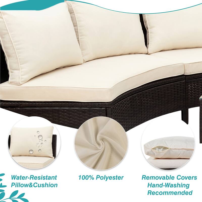 5 Piece Outdoor Patio Furniture Set, All-Weather Sectional PE Rattan Wicker Sofa Set with Tempered Glass Table