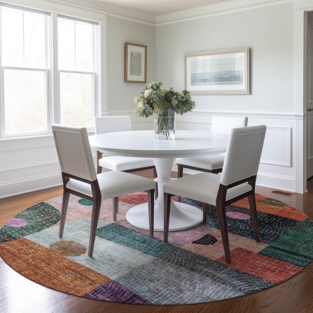 Machine Washable Indoor/ Outdoor Contemporary Geo Chantille Rug