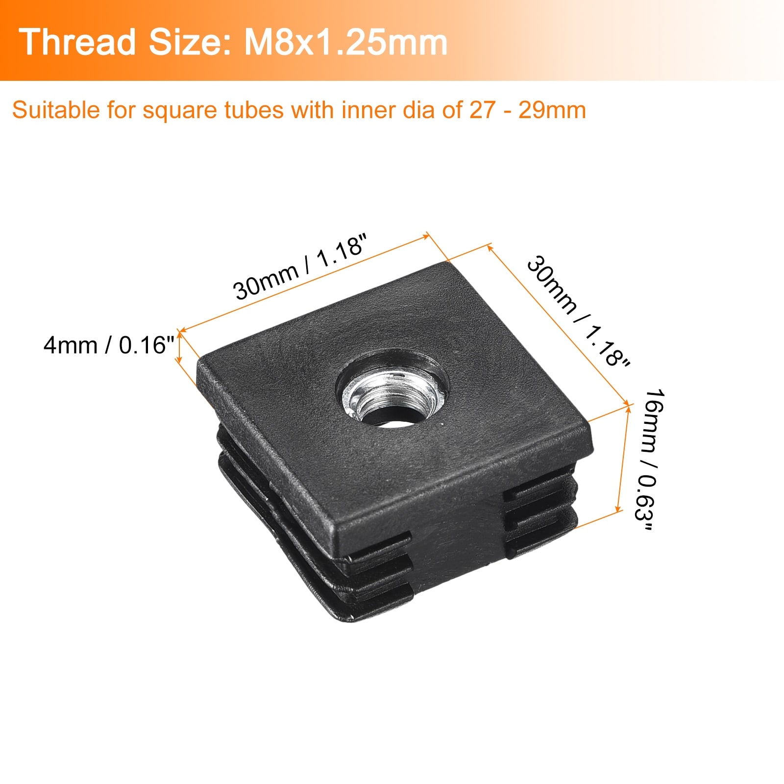 Thread Black Plastic Furniture Chair Leg Plug Caps Insert Plugs - 1.18"x1.18"