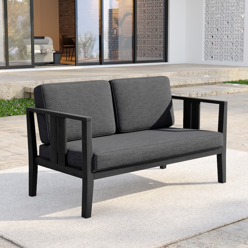 Casual Teak Wood Outdoor Patio Loveseat with Cushions