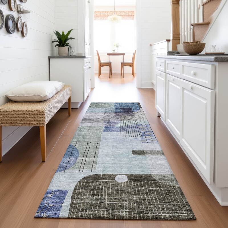Premium Washable Super Soft Abstract Contemporary Mayfield Rug - Blue - 2'3" x 7'6"