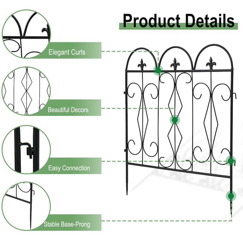 5 Pack Garden Fence Metal Fencing Panels Rustproof Border Section Fence