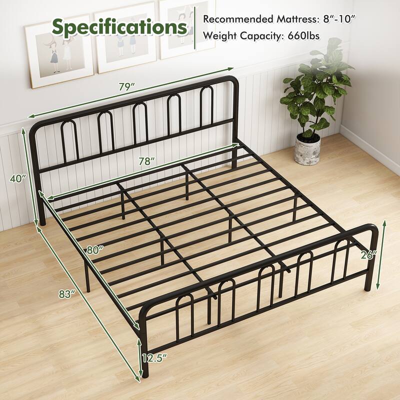 Gymax King Size Metal Bed Frame Headboard Footboard Platform Mattress