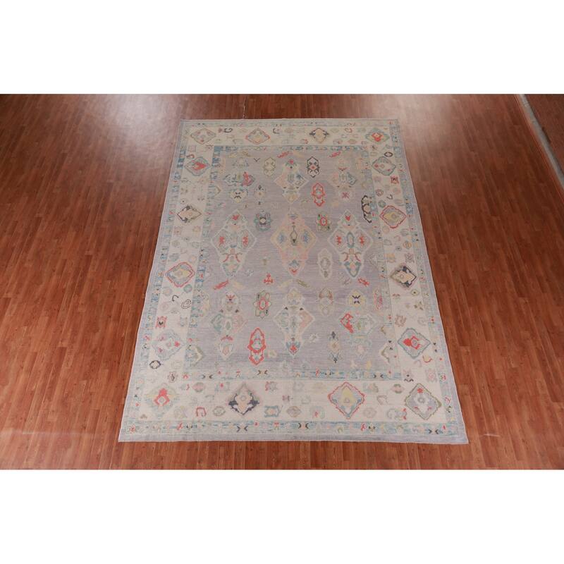 Hand Knotted Oriental 100% Wool Carpet Transitional All-Over Purples Oushak Area Rug - 12' 9'' X 8' 11''