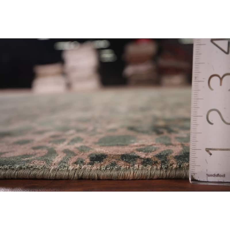 Green Abstract Modern Area Rug Handmade Wool Carpet - 7'8"x 11'5"