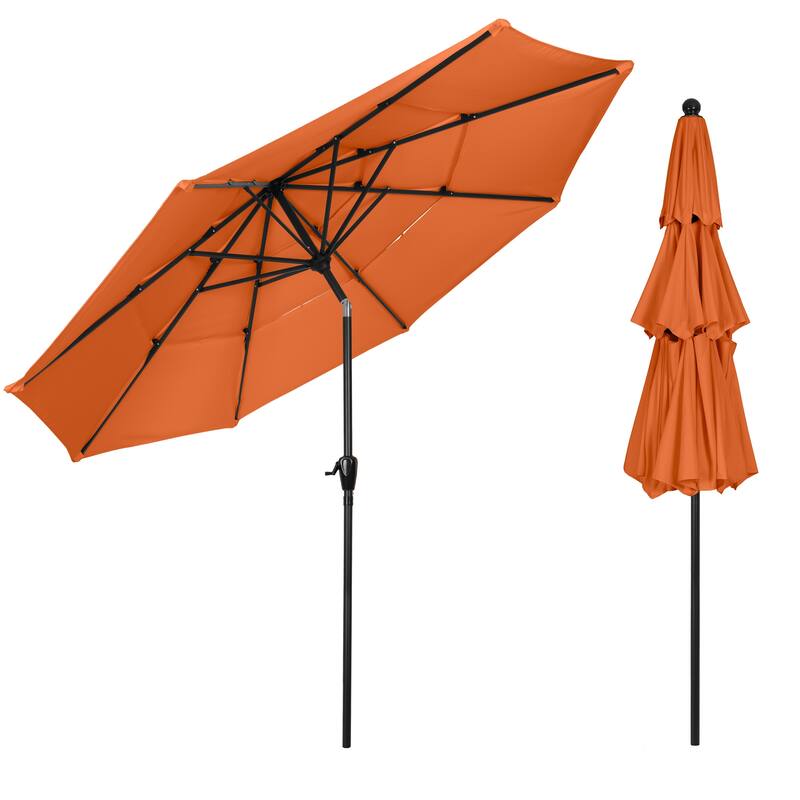 10 ft Patio Umbrella, 3-Tiered Sunshade with Push Button Tilt and Easy-Open Crank, Outdoor Umbrella for Deck, Yard