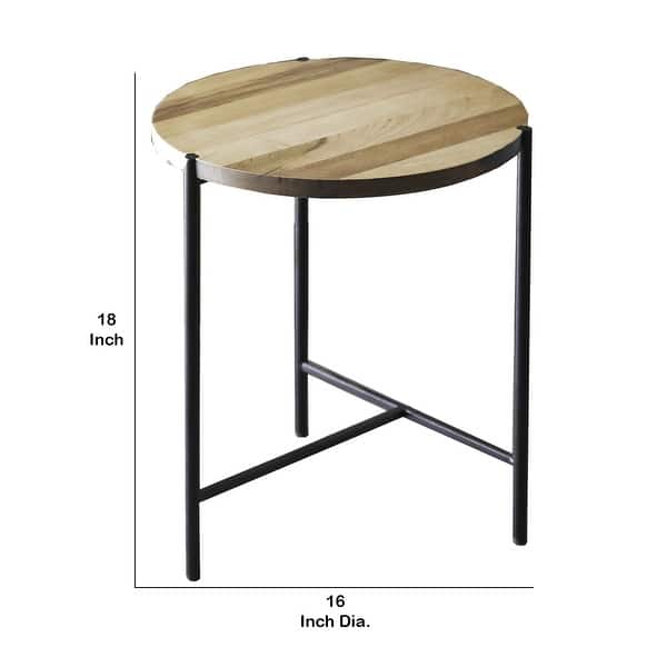 Round Wood And Metal Frame End Table With Tubular Legs Brown And Black Overstock 32431529