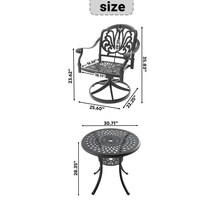 5-Pcs Outdoor Patio Dining Set, All-Weather Cast Aluminum Conversation Set with 4 Swivel Chairs and Table with Umbrella Hole