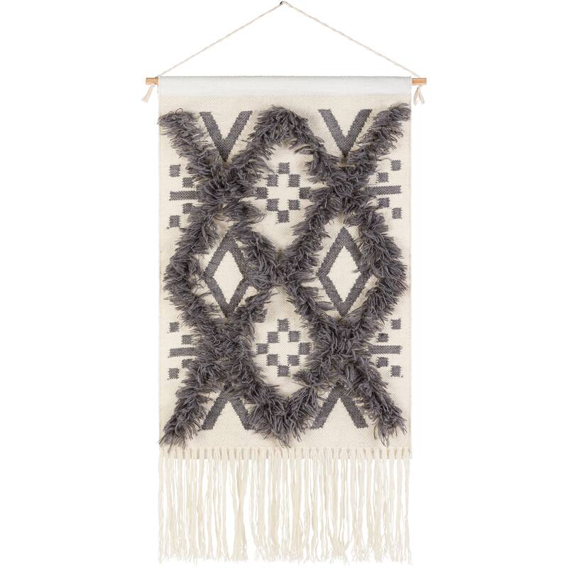 Emrik Global Hand Woven Wall Hanging - 48"H x 24"W - Charcoal/Cream