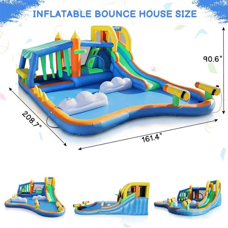 11-In-1 Inflatable Bounce House With Water Slide, Kiosk Theme Water Park For Kids Backyard, 750W Blower Included - N/A