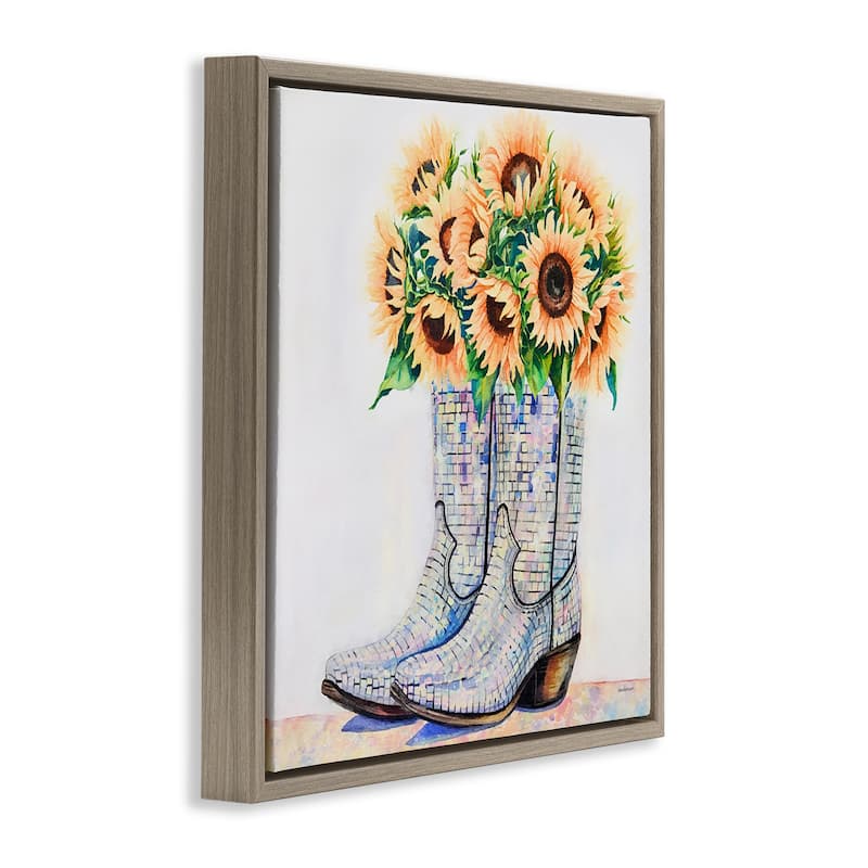 Stupell Sunflower Filled Cowgirl Boots Framed Floater Canvas Wall Art Design By Amanda Greenwood