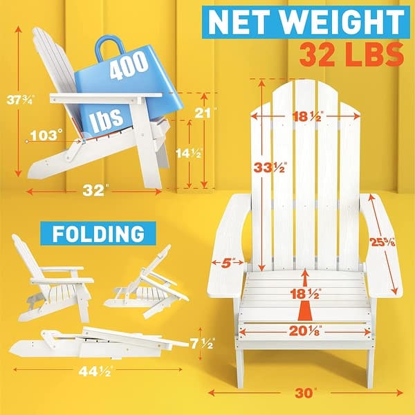 dimension image slide 5 of 6, WINSOON All Weather HIPS Outdoor Folding Adirondack Chairs Outdoor Chairs Set of 4