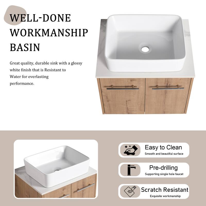 Beingnext 24"/30" Single Bathroom Vanity with Sink, Floating Bathroom Vanity with 2 Soft Close Doors