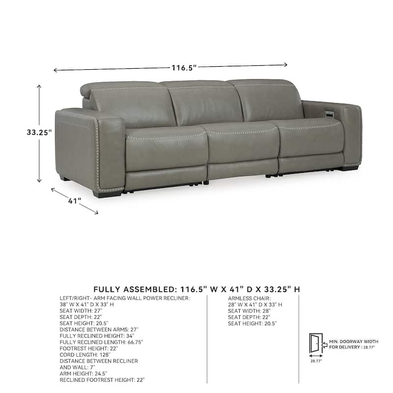 Signature Design by Ashley Correze Gray 3-Piece Power Reclining Sofa - 116.5"W x 41"D x 33.25"H