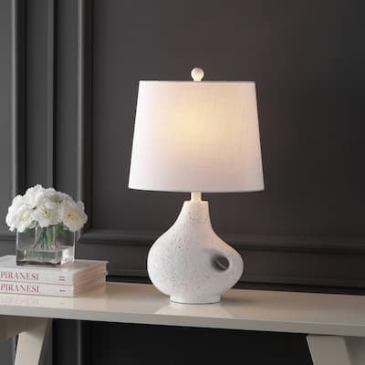 Dylan 24" Minimalist Designer Iron/Resin Oval Shade LED Table Lamp, White Terrazzo by JONATHAN Y