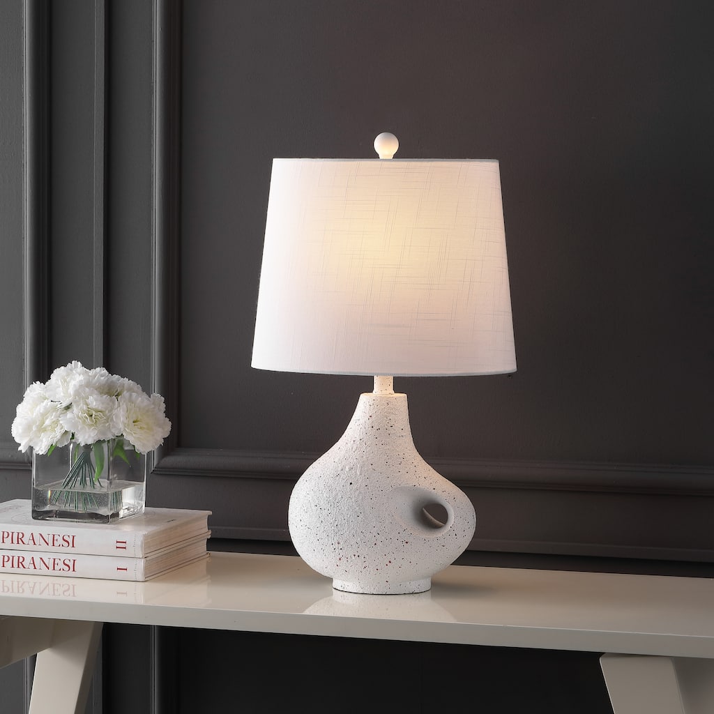 Dylan 24" Minimalist Designer Iron/Resin Oval Shade LED Table Lamp, White Terrazzo by JONATHAN Y